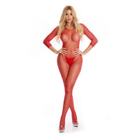 Бодістокінг - Pink Lipstick Lingerie Risque Crotchless Bodystocking Red, S/M
