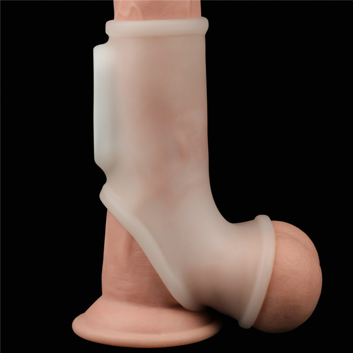 Насадка на член - Vibrating Silk Knights Ring With Scrotum Sleeve White