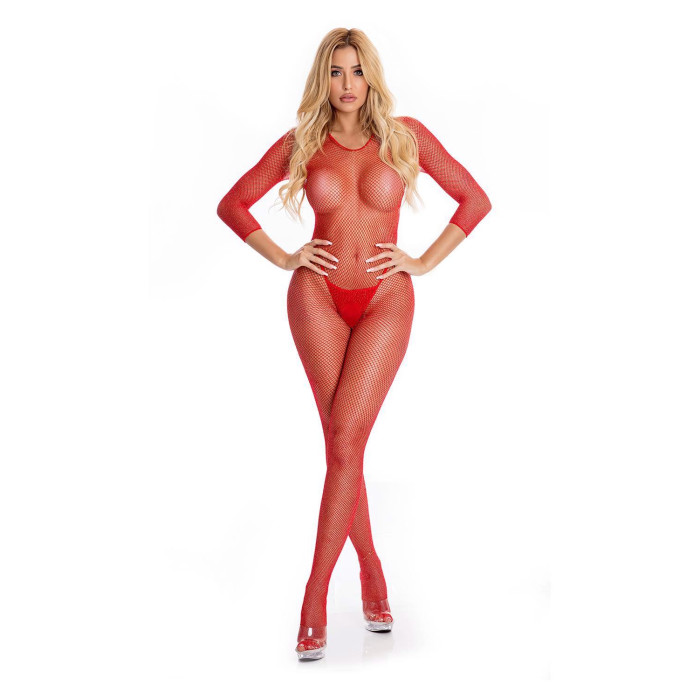 Бодістокінг - Pink Lipstick Lingerie Risque Crotchless Bodystocking Red, M/L