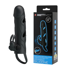 Насадка на член - Pretty Love Penis Sleeve With Ball Strap 5.5" Black
