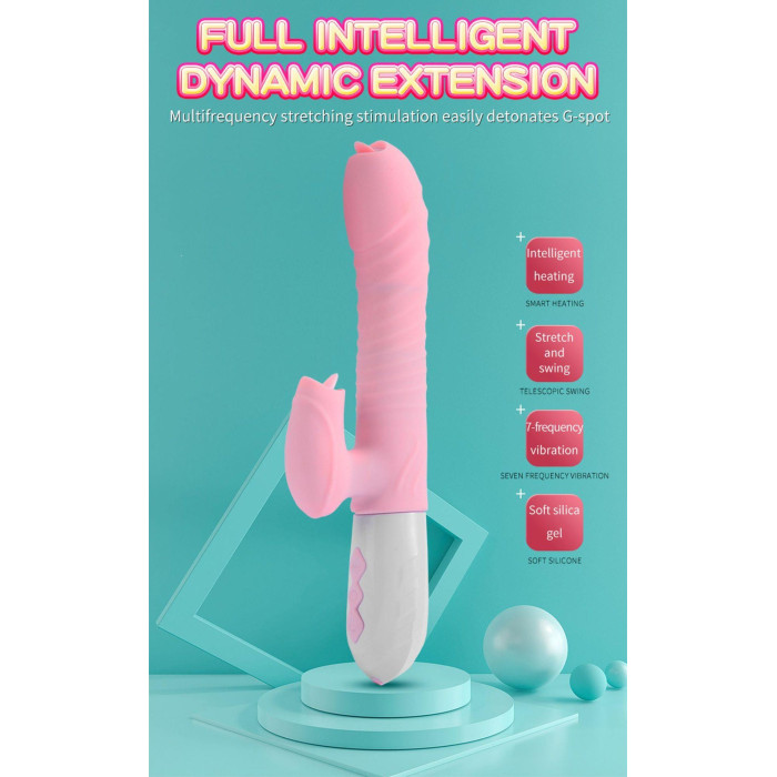 Вібратор - Silicone Vibrator USB 7 Function and Thrusting Function / Heating Pink