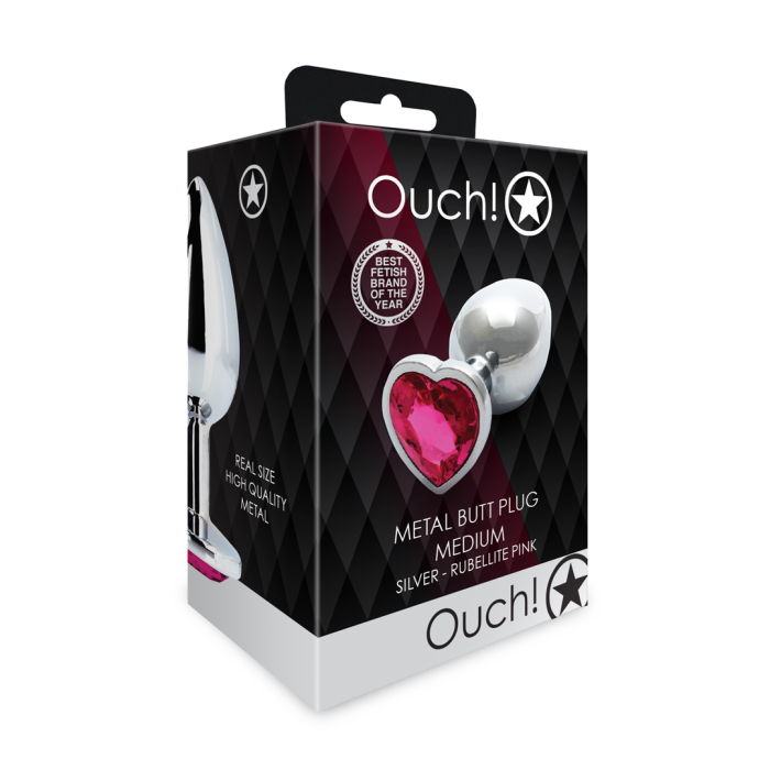 Анальна пробка - Ouch! Metal Butt Plug Medium Silver/Rubellite Pink
