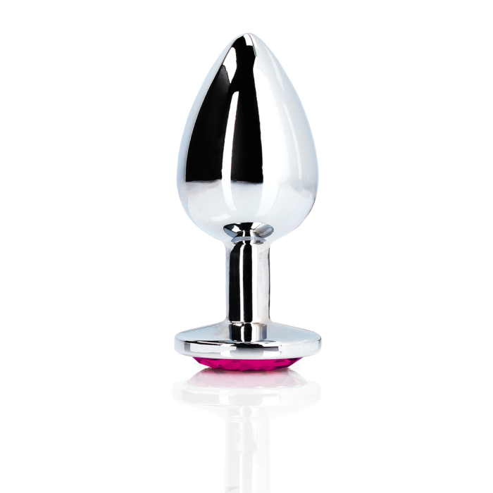 Анальна пробка - Ouch! Metal Butt Plug Medium Silver/Rubellite Pink