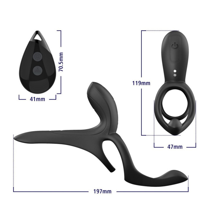 Вібраційне кільце - Erospace Men’s Play Vibrating Cock Ring With Clitoral & Taint Stimulation B11