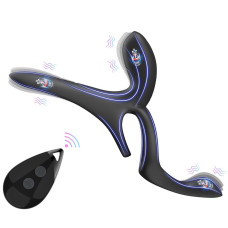 Вібраційне кільце - Erospace Men’s Play Vibrating Cock Ring With Clitoral & Taint Stimulation B11
