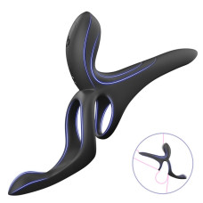 Вібраційне кільце - Erospace Men’s Play Vibrating Cock Ring With Clitoral & Taint Stimulation B11