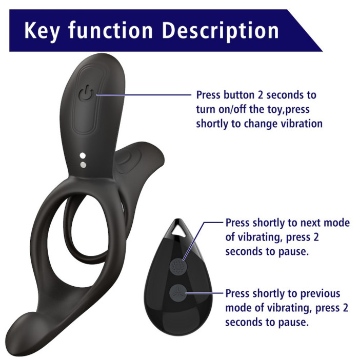 Вібраційне кільце - Erospace Men’s Play Vibrating Cock Ring With Clitoral & Taint Stimulation B11