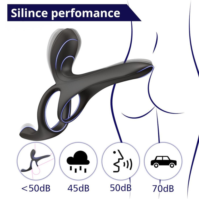 Вібраційне кільце - Erospace Men’s Play Vibrating Cock Ring With Clitoral & Taint Stimulation B11