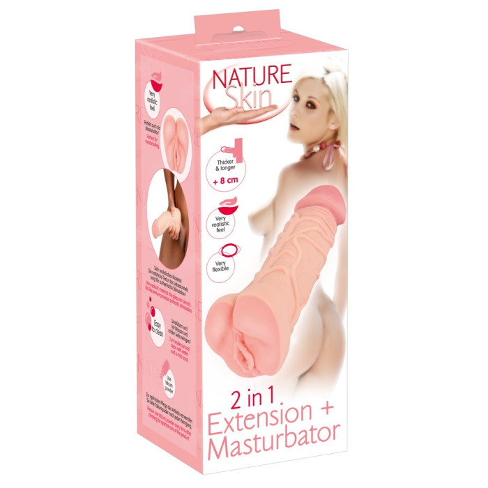 Насадка на член/мастурбатор - Nature Skin 2in1 Extension+Masturbator (+8 см)