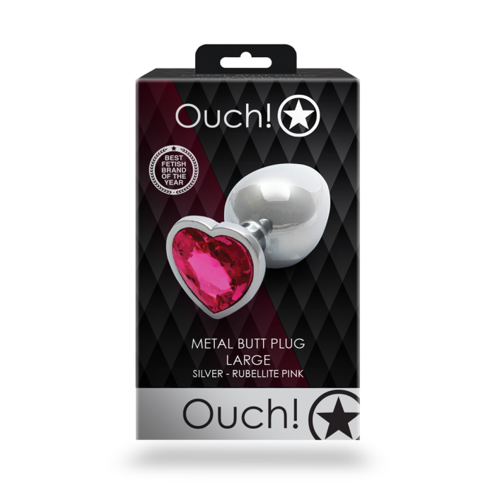 Анальна пробка - Ouch! Metal Butt Plug Large Silver/Rubellite Pink