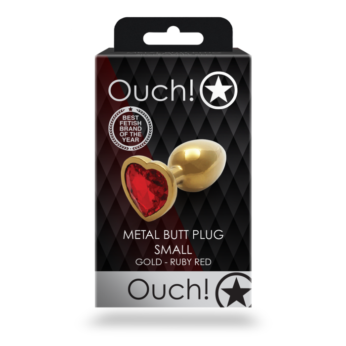 Анальна пробка - Ouch! Metal Butt Plug Small Gold/Ruby Red