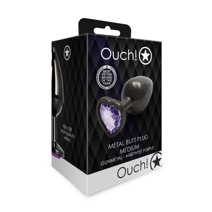Анальна пробка - Ouch! Metal Butt Plug Medium Gunmetal/Amethyst Purple
