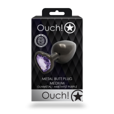 Анальна пробка - Ouch! Metal Butt Plug Medium Gunmetal/Amethyst Purple