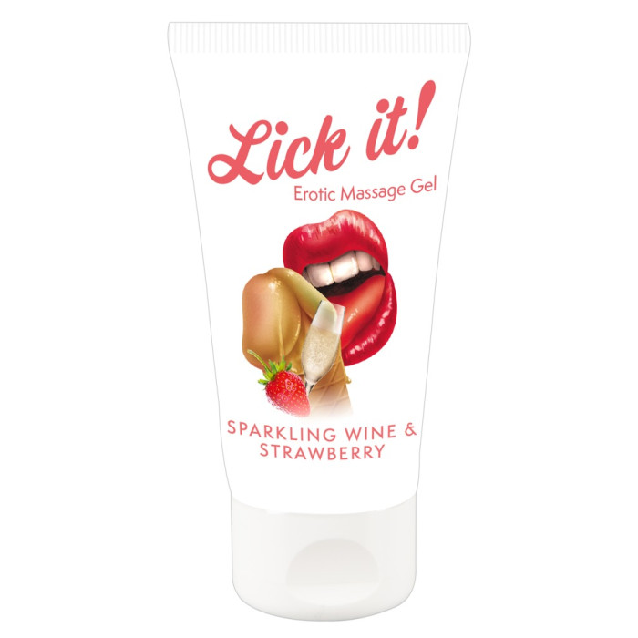 2в1 лубрикант та масажна олія - Lick It! Sparkling Wine And Strawberry, 50 мл