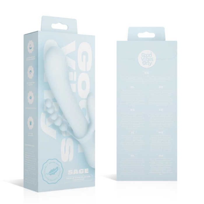 Потрійний вібратор Good Vibes Only – SAGE Triple Stimulation Vibe Soft Silicone – Blue, манливий рух