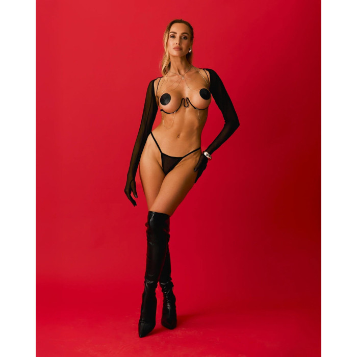 Прикраса на тіло Obsessive Lustique Black harness bra S/M/L