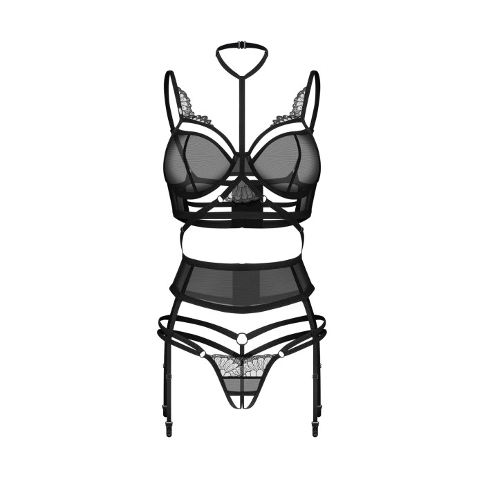 Комплект Obsessive Premisis Black 3-pcs crotchless set L/XL