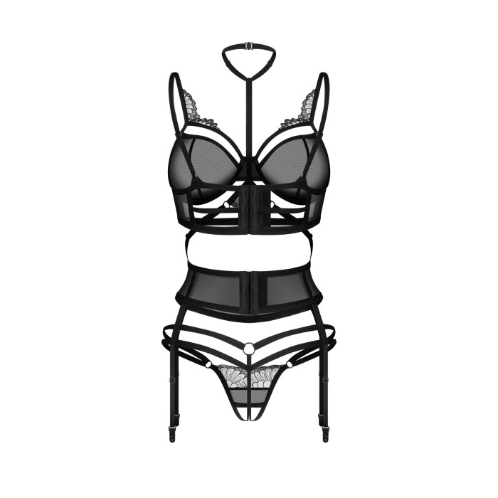 Комплект Obsessive Premisis Black 3-pcs crotchless set L/XL