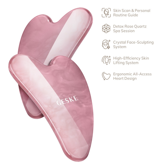 Масажер-скребок гуаша із рожевого кварцу GESKE SmartAppGuided Rose Quartz Gua Sha 5в1