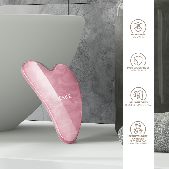 Масажер-скребок гуаша із рожевого кварцу GESKE SmartAppGuided Rose Quartz Gua Sha 5в1