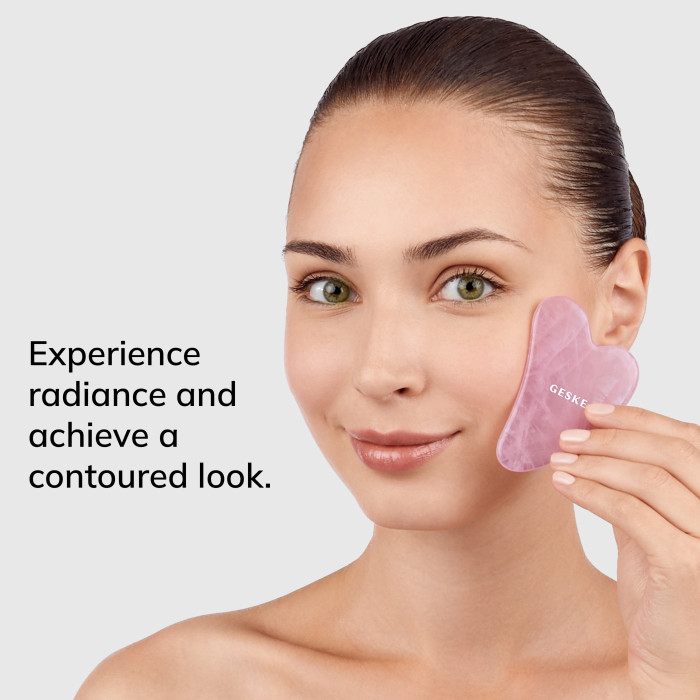 Масажер-скребок гуаша із рожевого кварцу GESKE SmartAppGuided Rose Quartz Gua Sha 5в1