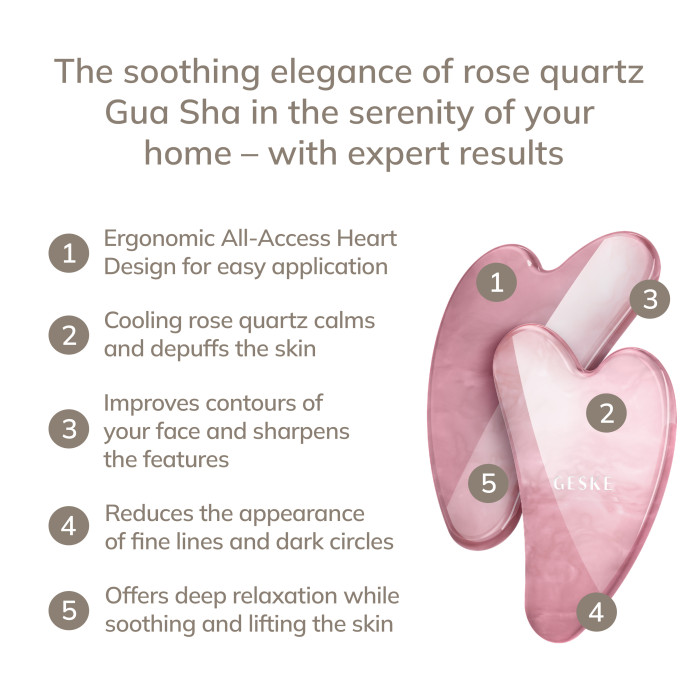 Масажер-скребок гуаша із рожевого кварцу GESKE SmartAppGuided Rose Quartz Gua Sha 5в1