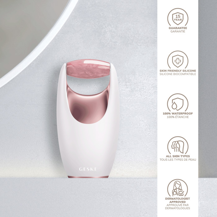 Ролер-масажер для обличчя з рожевим кварцом GESKE SmartAppGuided Rose Quartz Roller 5in1 starlight