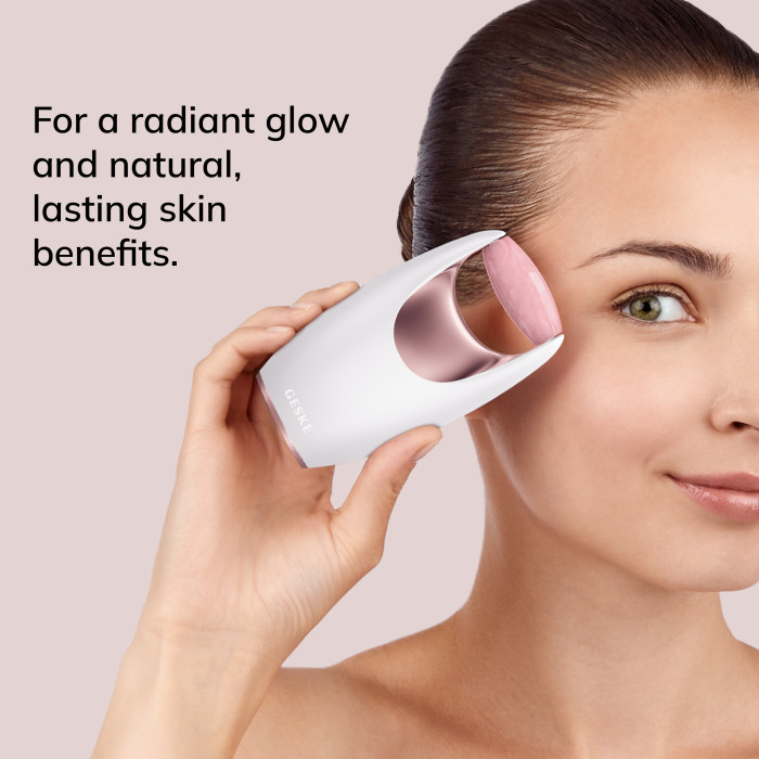 Ролер-масажер для обличчя з рожевим кварцом GESKE SmartAppGuided Rose Quartz Roller 5in1 starlight