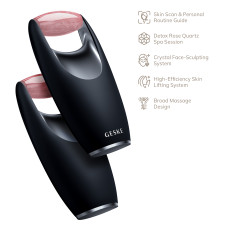 Ролер-масажер для обличчя з рожевим кварцом GESKE SmartAppGuided Rose Quartz Roller 5in1 black