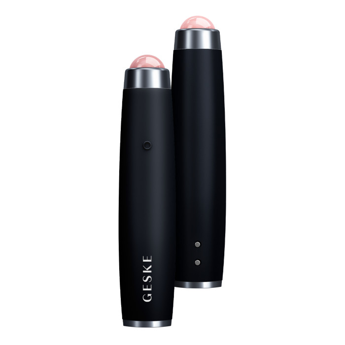 Ручка-масажер для обличчя з рожевим кварцом GESKE SmartAppGuided Sonic Rose Quartz LED Depuffing Pen 8in1 black
