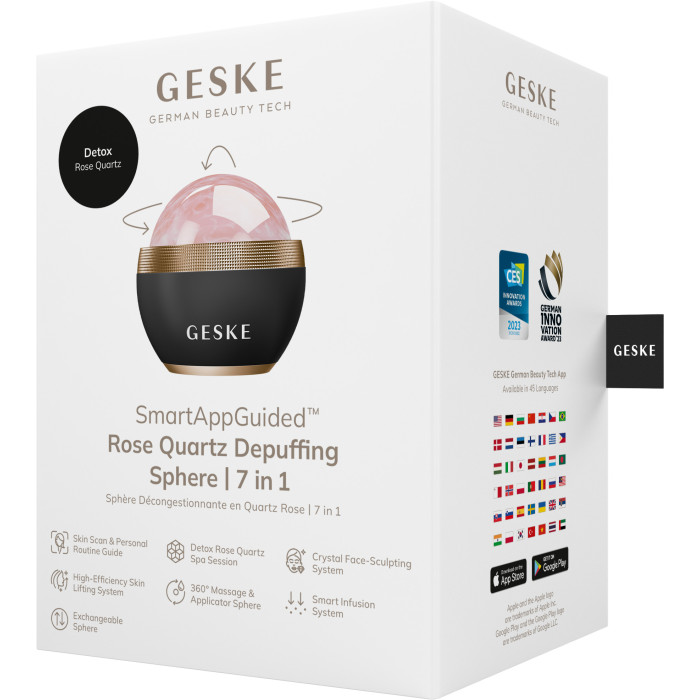 Кульковий масажер з рожевим кварцом GESKE SmartAppGuided Rose Quartz Depuffing Sphere 7in1 gray