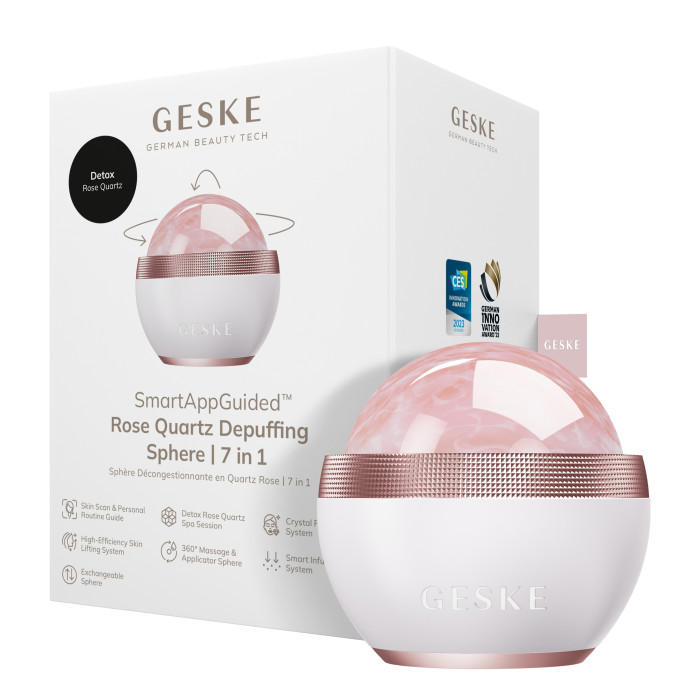 Кульковий масажер з рожевим кварцом GESKE SmartAppGuided Rose Quartz Depuffing Sphere 7in1 starlight
