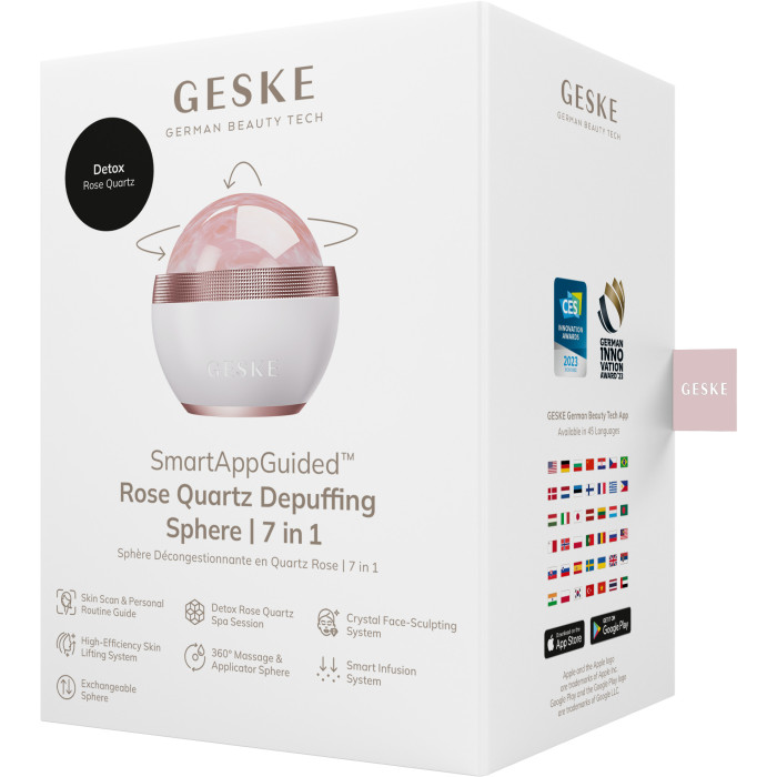 Кульковий масажер з рожевим кварцом GESKE SmartAppGuided Rose Quartz Depuffing Sphere 7in1 starlight