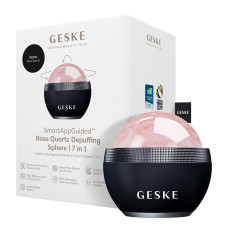 Кульковий масажер з рожевим кварцом GESKE SmartAppGuided Rose Quartz Depuffing Sphere 7in1 black