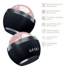 Кульковий масажер з рожевим кварцом GESKE SmartAppGuided Rose Quartz Depuffing Sphere 7in1 black