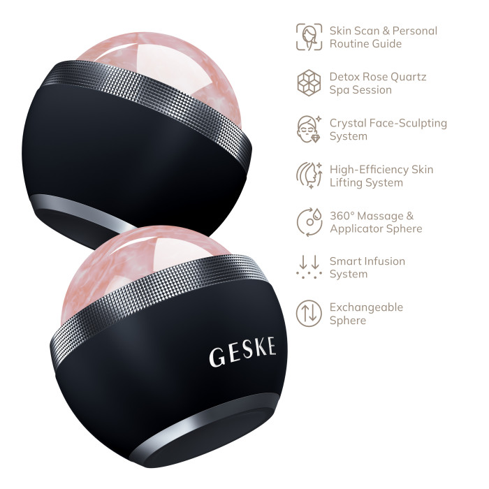 Кульковий масажер з рожевим кварцом GESKE SmartAppGuided Rose Quartz Depuffing Sphere 7in1 black