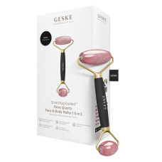 Ролер-масажер для обличчя та тіла з рожевим кварцом GESKE SmartAppGuided Rose Quartz Face & Body Roller 5in1 gray