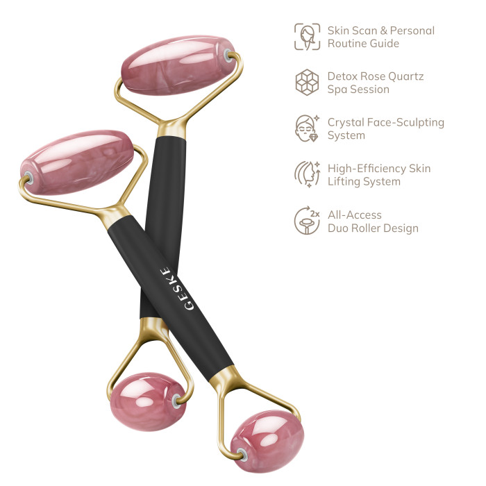 Ролер-масажер для обличчя та тіла з рожевим кварцом GESKE SmartAppGuided Rose Quartz Face & Body Roller 5in1 gray