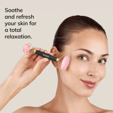 Ролер-масажер для обличчя та тіла з рожевим кварцом GESKE SmartAppGuided Rose Quartz Face & Body Roller 5in1 gray
