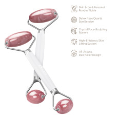 Ролер-масажер для обличчя та тіла з рожевим кварцом GESKE SmartAppGuided Rose Quartz Face & Body Roller 5in1 starlight