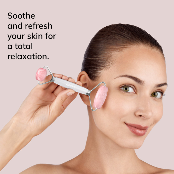 Ролер-масажер для обличчя та тіла з рожевим кварцом GESKE SmartAppGuided Rose Quartz Face & Body Roller 5in1 starlight