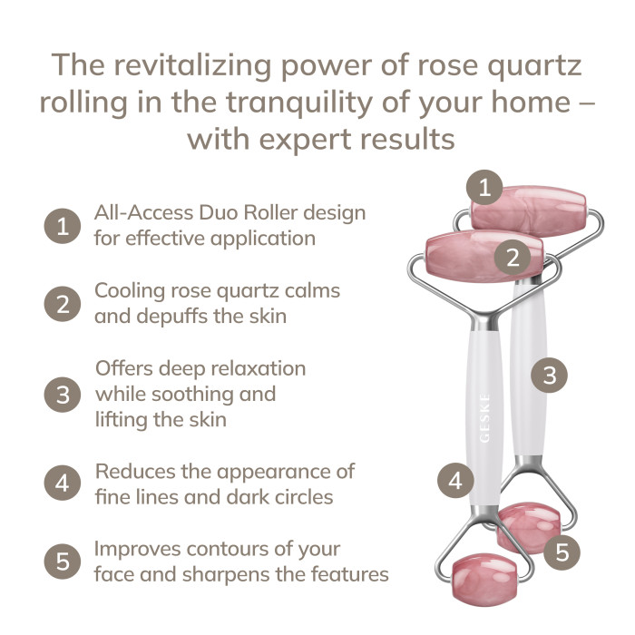 Ролер-масажер для обличчя та тіла з рожевим кварцом GESKE SmartAppGuided Rose Quartz Face & Body Roller 5in1 starlight
