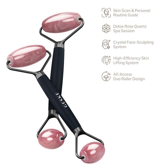 Ролер-масажер для обличчя та тіла з рожевим кварцом GESKE SmartAppGuided Rose Quartz Face & Body Roller 5in1 black