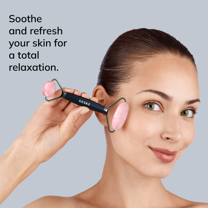 Ролер-масажер для обличчя та тіла з рожевим кварцом GESKE SmartAppGuided Rose Quartz Face & Body Roller 5in1 black