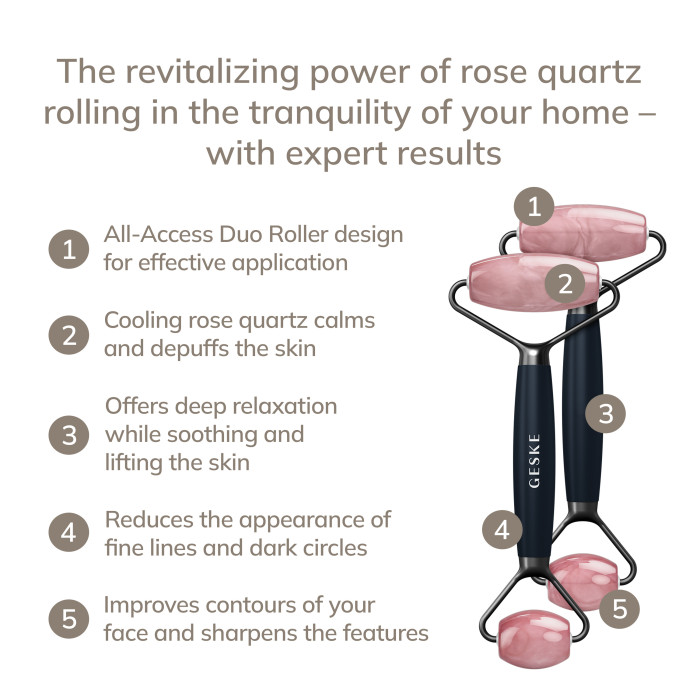 Ролер-масажер для обличчя та тіла з рожевим кварцом GESKE SmartAppGuided Rose Quartz Face & Body Roller 5in1 black
