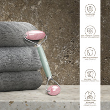 Ролер-масажер для обличчя та тіла з рожевим кварцом GESKE SmartAppGuided Rose Quartz Face & Body Roller 5in1 green