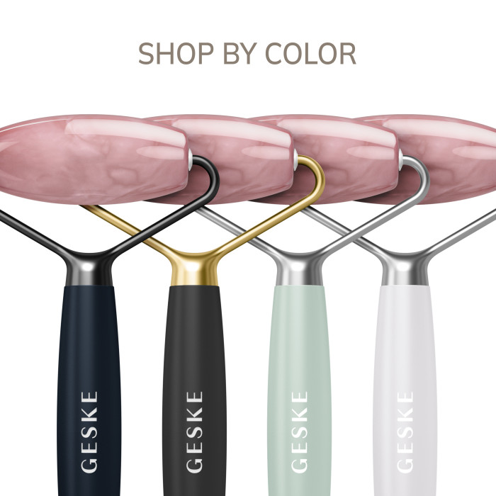 Ролер-масажер для обличчя та тіла з рожевим кварцом GESKE SmartAppGuided Rose Quartz Face & Body Roller 5in1 green