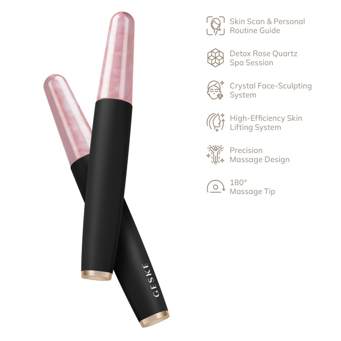 Ручка-масажер для обличчя з рожевим кварцом GESKE SmartAppGuided Rose Quartz & Depuffing Pen 6in1 gray