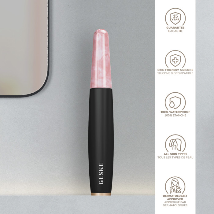Ручка-масажер для обличчя з рожевим кварцом GESKE SmartAppGuided Rose Quartz & Depuffing Pen 6in1 gray