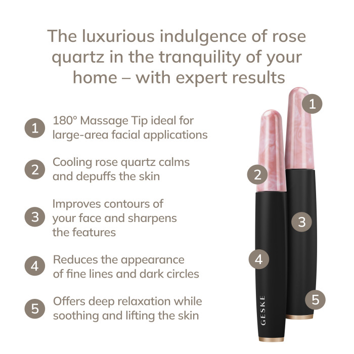 Ручка-масажер для обличчя з рожевим кварцом GESKE SmartAppGuided Rose Quartz & Depuffing Pen 6in1 gray